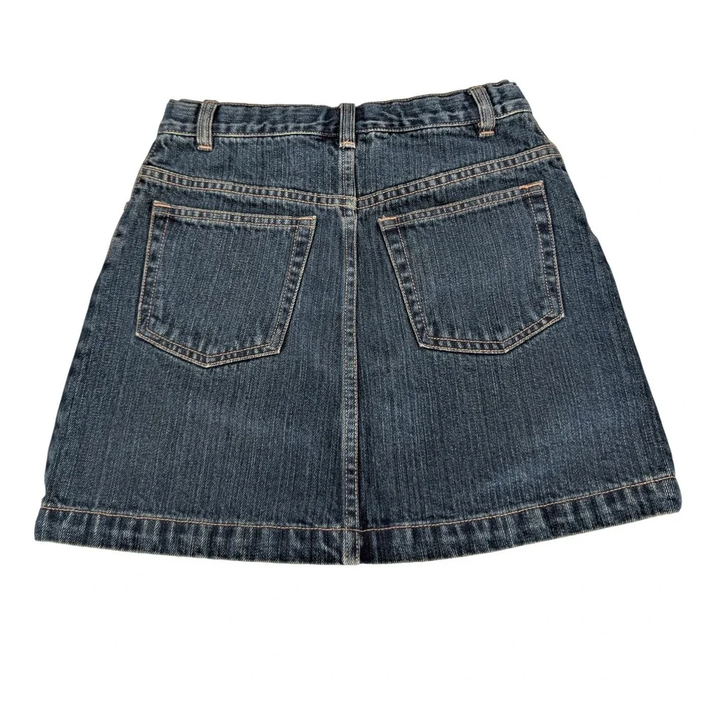 Gap Denim Skirt Girls 10‎ Dark Blue Beaded Floral Embroidered Y2K Vintage 2002